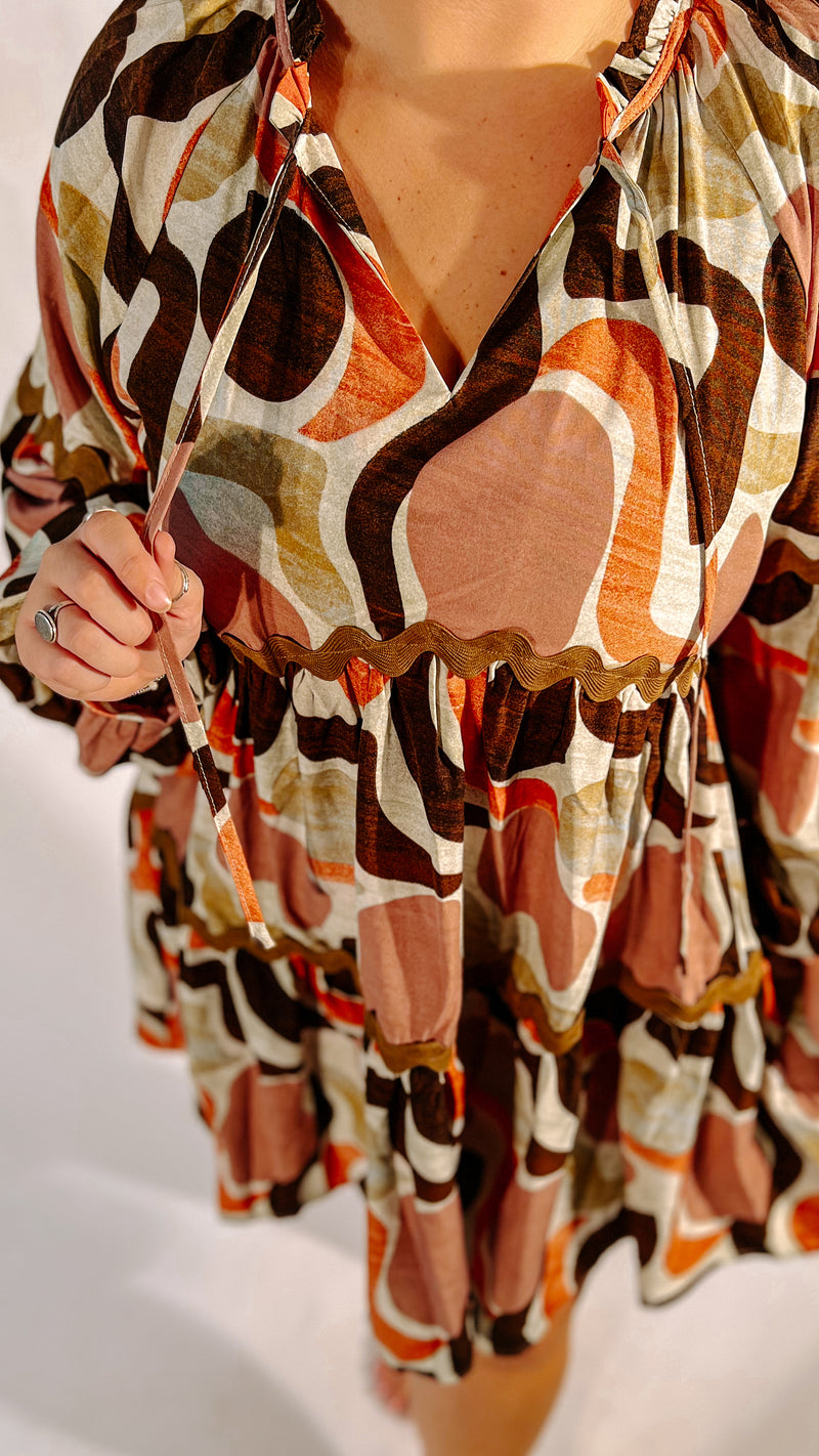 Clay/Brown Abstract Print Dress