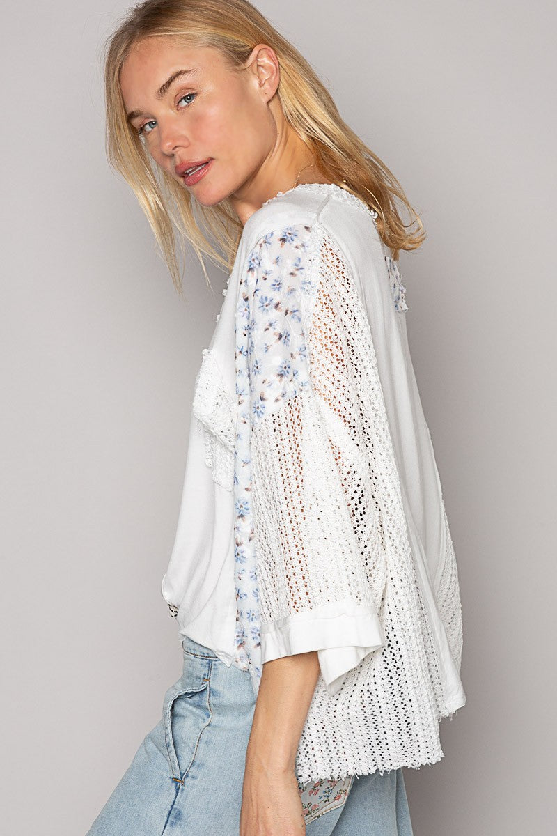 Off White Relaxed Fit Floral Print Sleeve Top