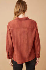 Brown Overdyed Textured Button Up Shirt