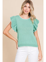 Summer Knit Top with Ruffle Sleeve