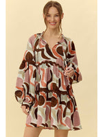 Clay/Brown Abstract Print Dress