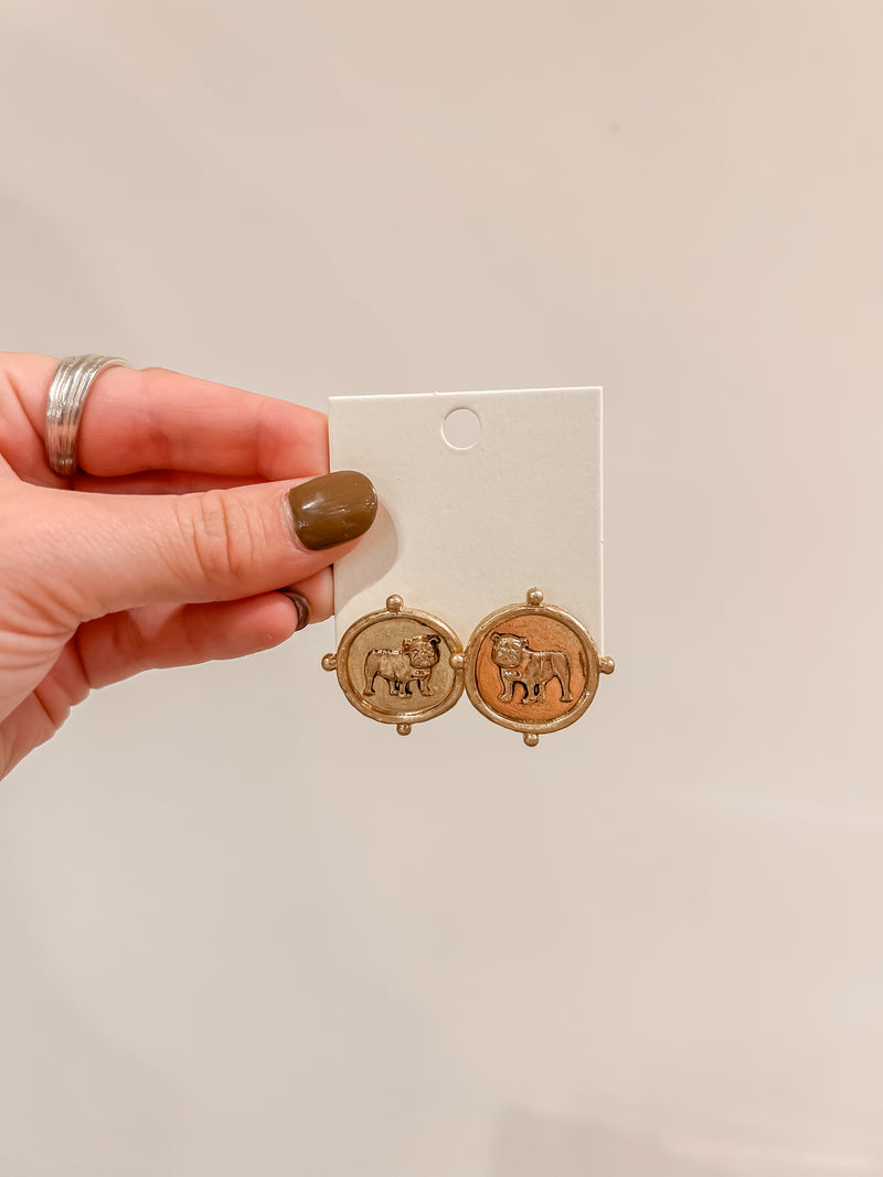 Gold Stamp Bulldog Earrings