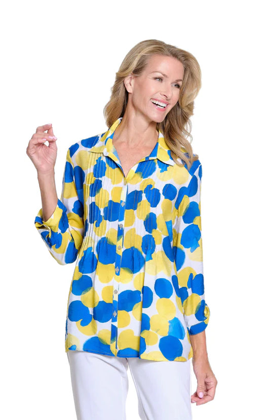 Multi Cinched Tab Multi Tuck Button Shirt