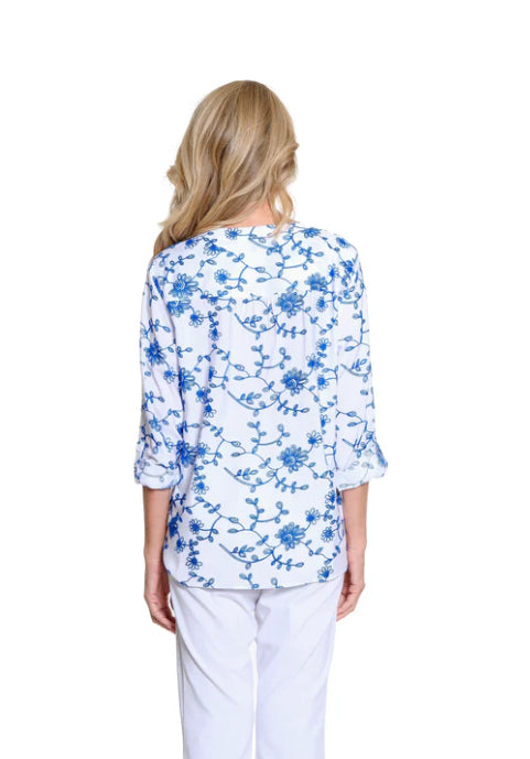 Bright Royal Tab Sleeve Tie Front Top