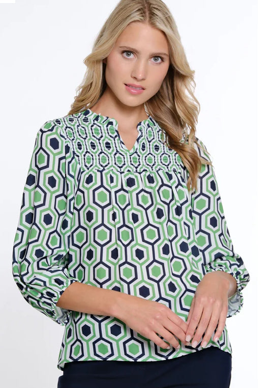 Multi Puff Sleeve Ruffle Neck Top