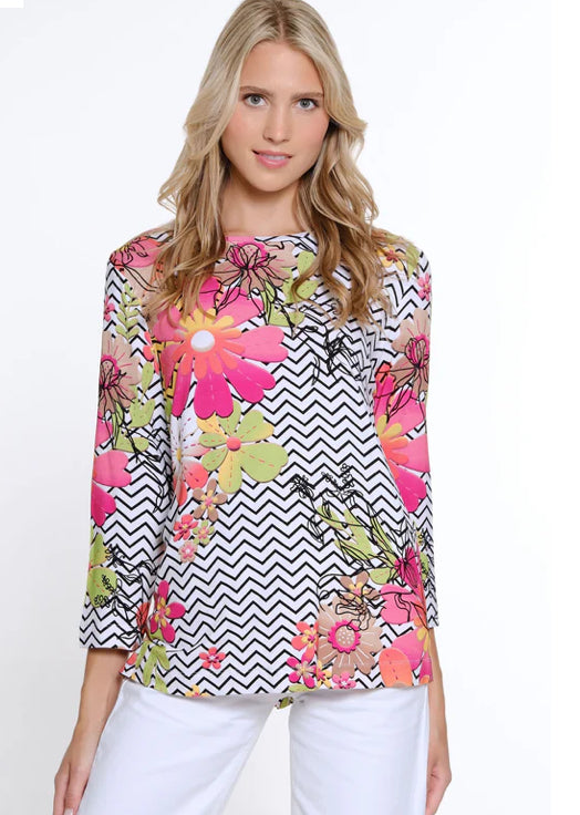 Pink and Green Chevron Embellished Top