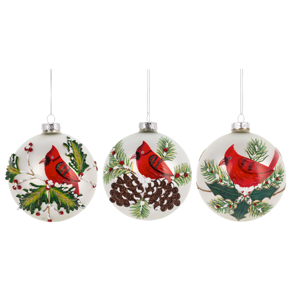 Glass Cardinal Ball Ornament