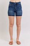 Tummy Control Release Hem Denim Shorts