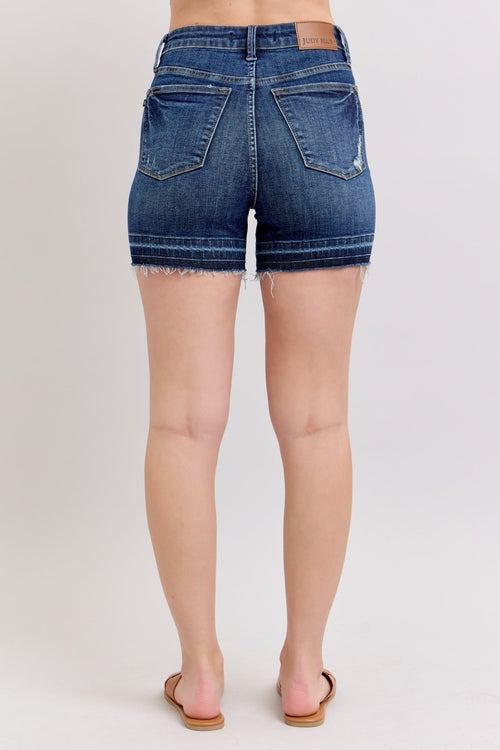 Tummy Control Release Hem Denim Shorts