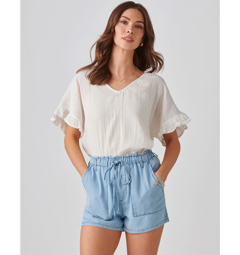 Light Blue Tencel Paperbag Shorts