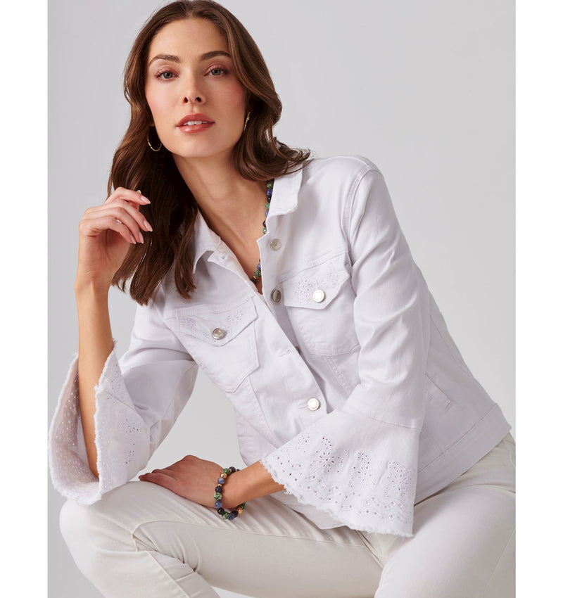 White Embroidered Twill Jacket