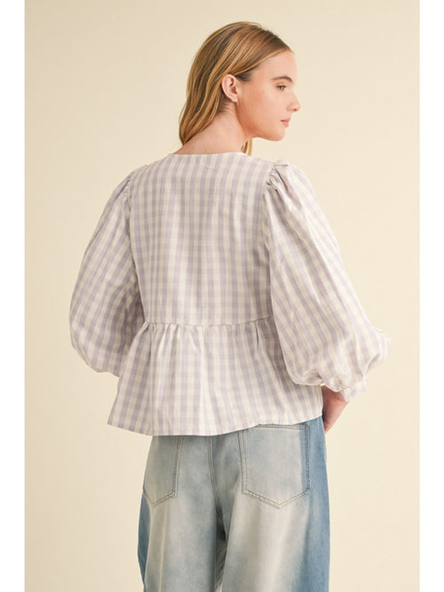 Lavender Gingham Bow Top