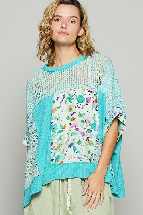 Round Neck Mesh/Floral Oversized Top