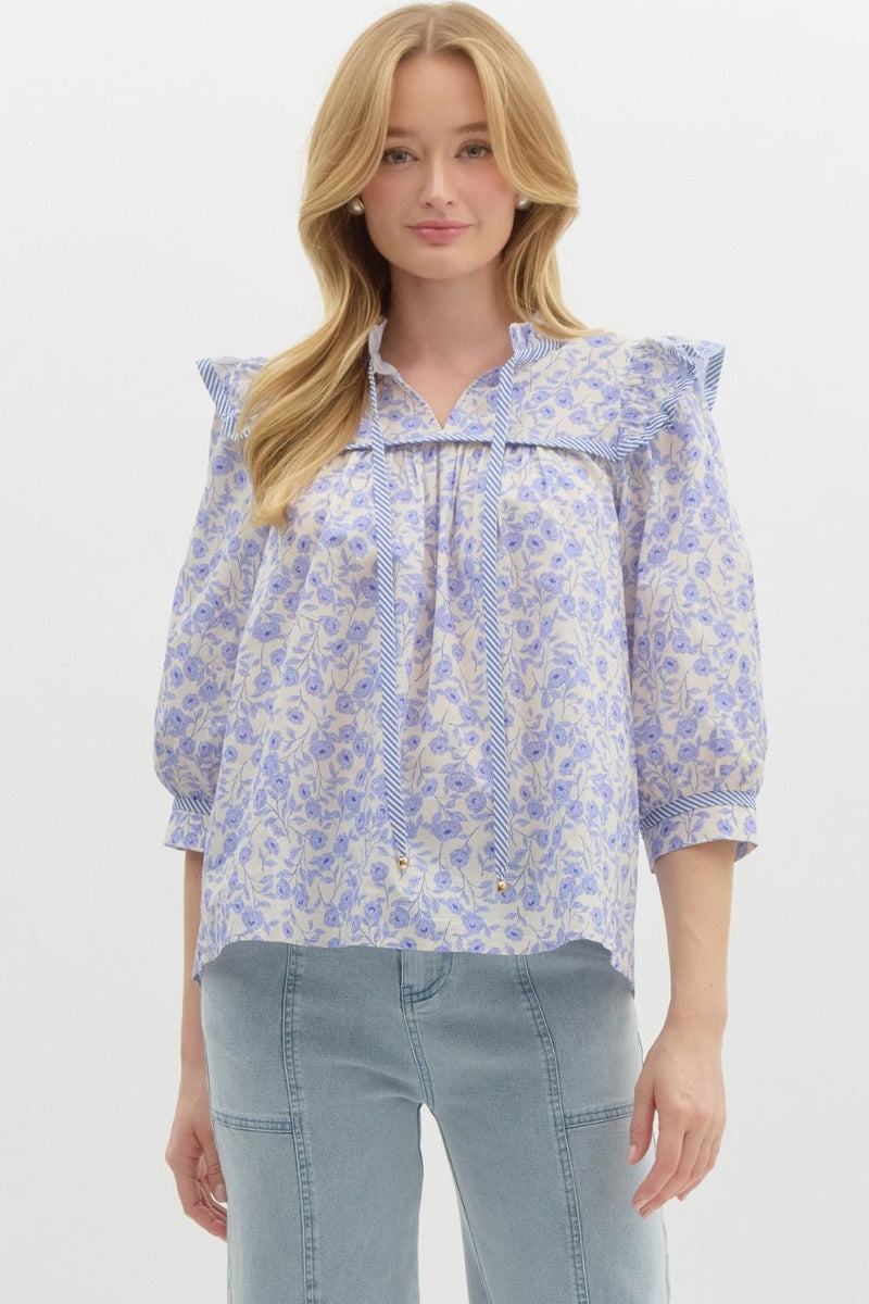 Blue Floral Print Spring Top