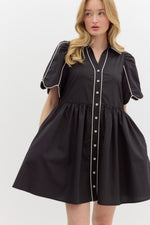 Black/White V-Neck Button Dress