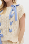 Ivory Sweater Muscle Top with Blue Ribbon