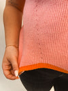 Bubble Pink & Orange Mock Neck Short Sleeve Sweater Top