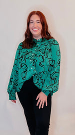 Green Print Long Sleeve Top