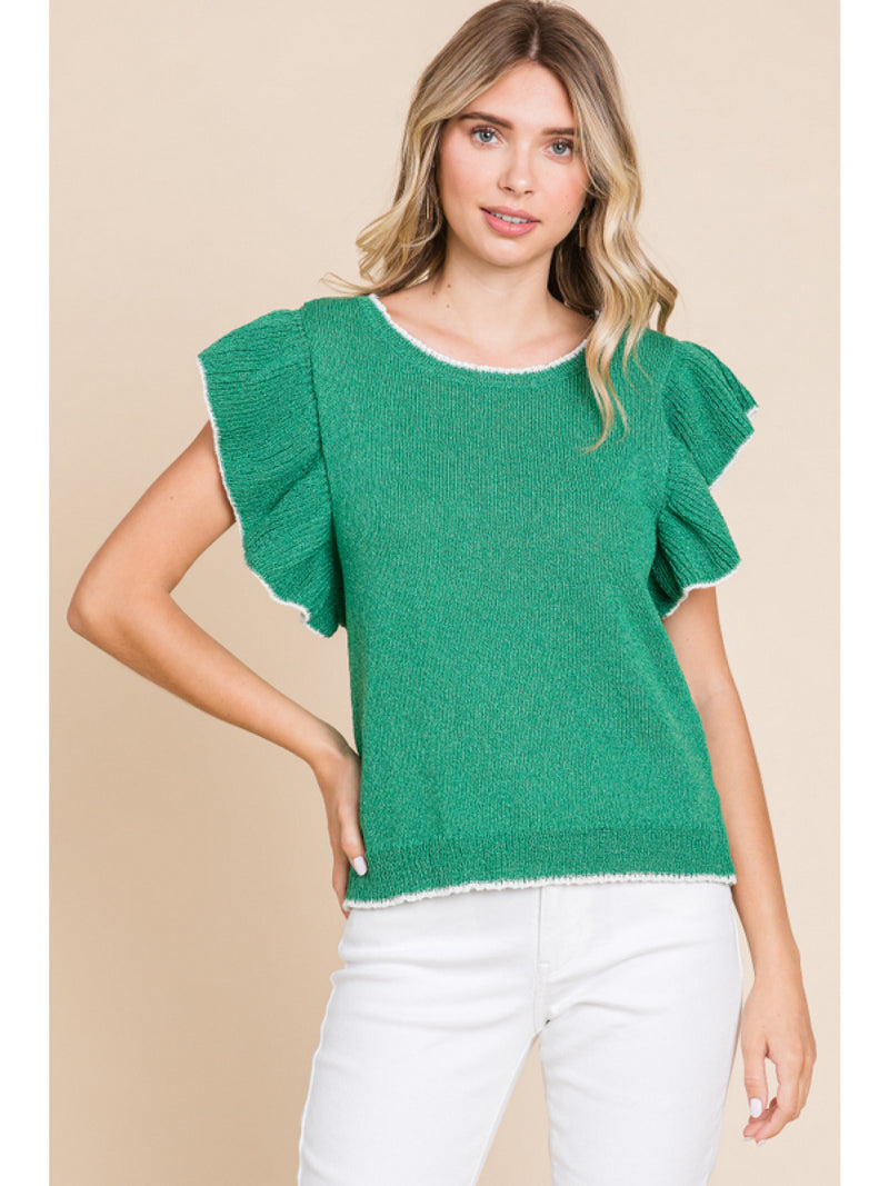 Summer Knit Top with Ruffle Sleeve