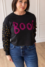 Black “Boo” Crewneck Top