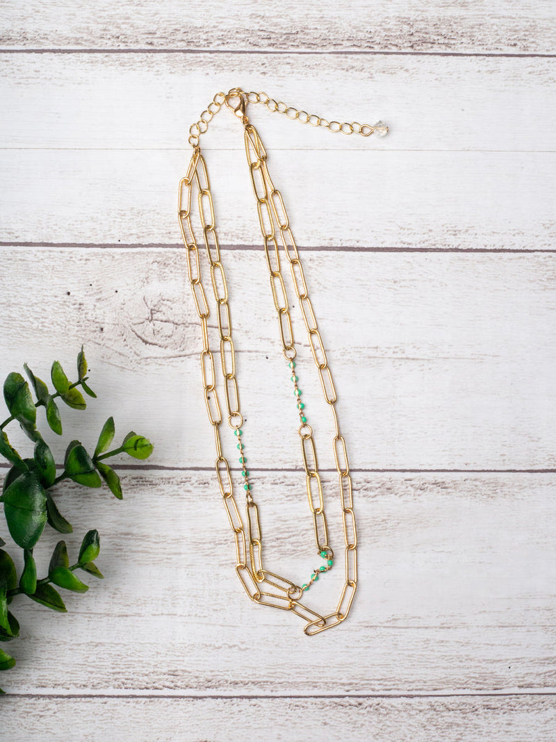 Gold/Turquoise Linked Chain Necklace