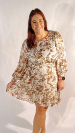 Brown/White Lurex Floral Print Mini Dres