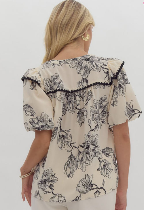 Cream And Black Floral Top