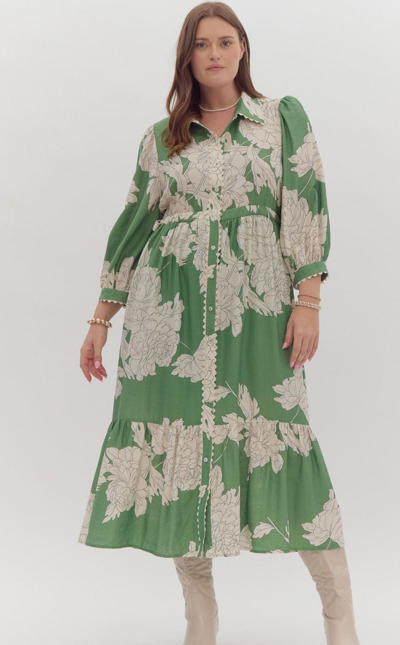 Natural Green Printed Dress