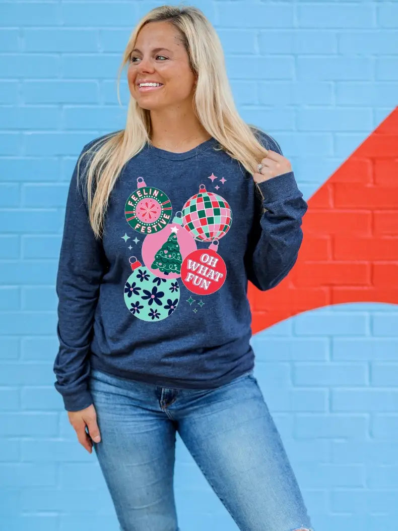 Oh What Fun Navy Long Sleeve Tee