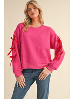 Hot Pink Sweatshirt with Red Bow Sleeves