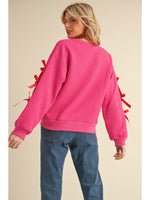 Hot Pink Sweatshirt with Red Bow Sleeves