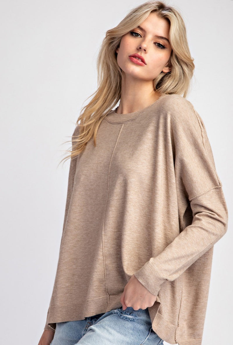 Oatmeal Round Neck Sweater Top