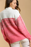 Pink Color Block Mock Neck Sweater