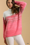 Pink Color Block Mock Neck Sweater