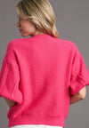 Hot Pink Cable Knit Pearl Sweater