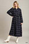 Navy Dotted Collared Maxi Dress