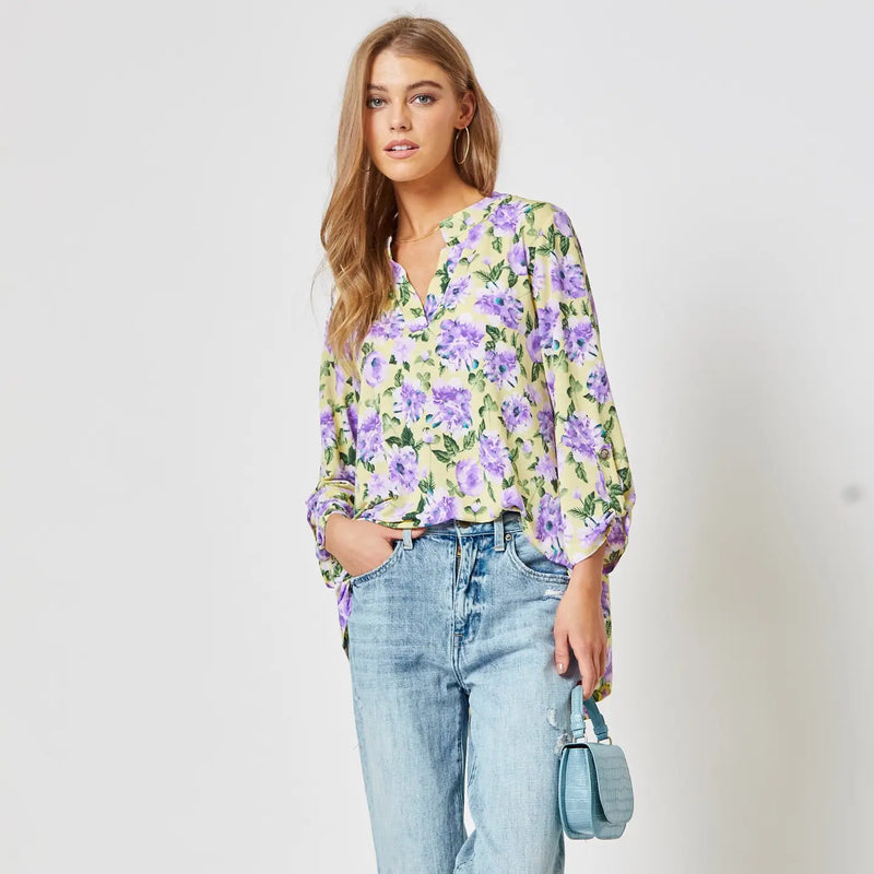 Yellow/Lavender Floral Lizzy Top