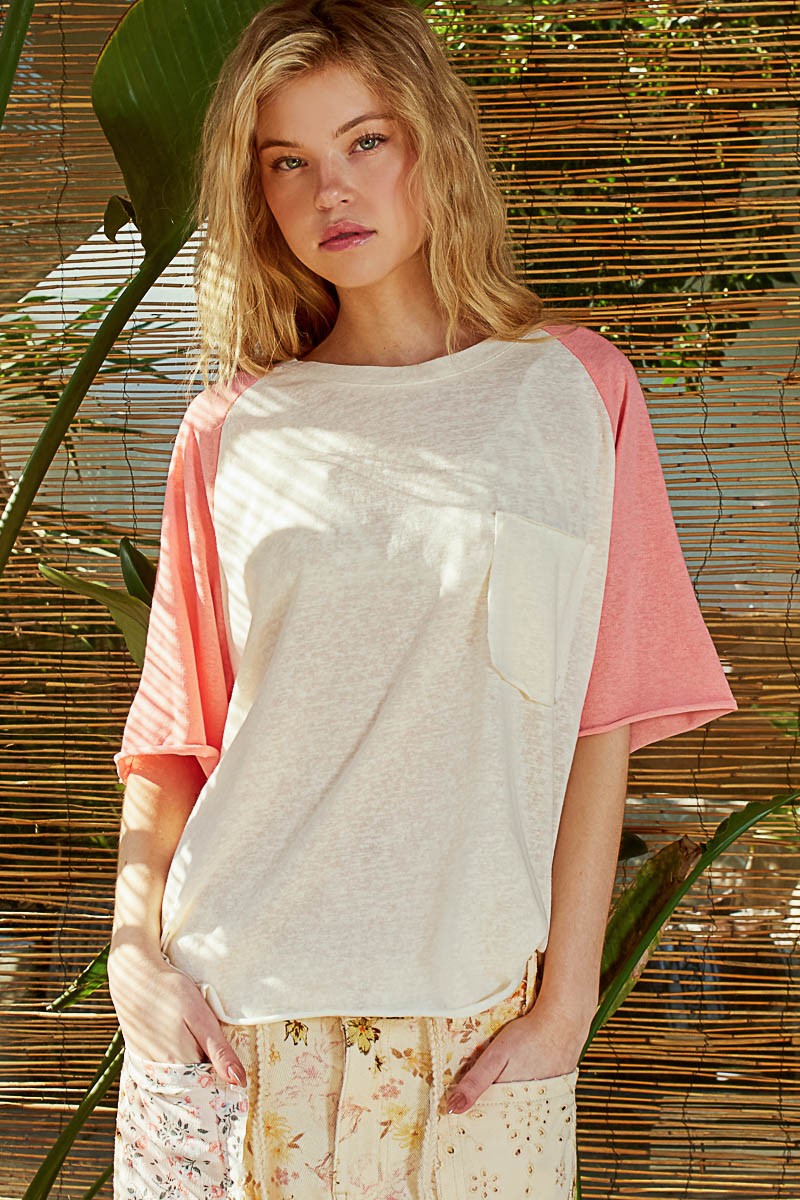 Pink And White Baseball Tee