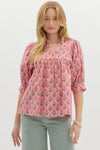 Pink Floral Puff Sleeve Top