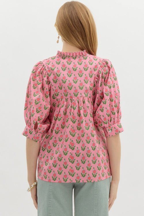 Pink Floral Puff Sleeve Top
