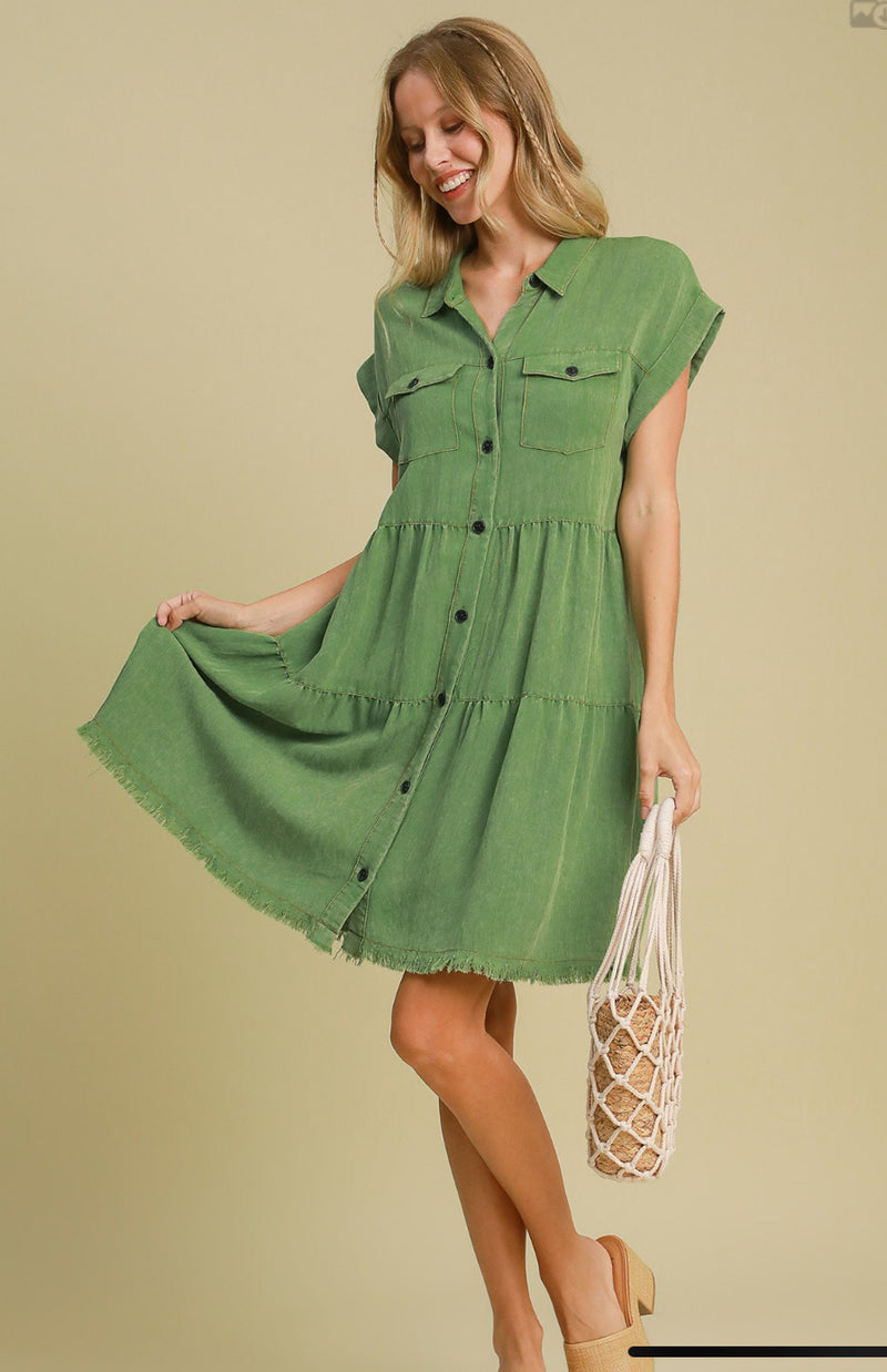 Sage Washed Button Up Dress