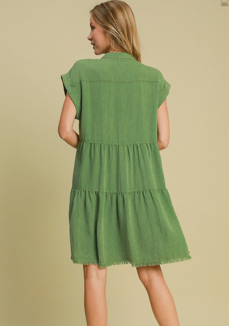 Sage Washed Button Up Dress