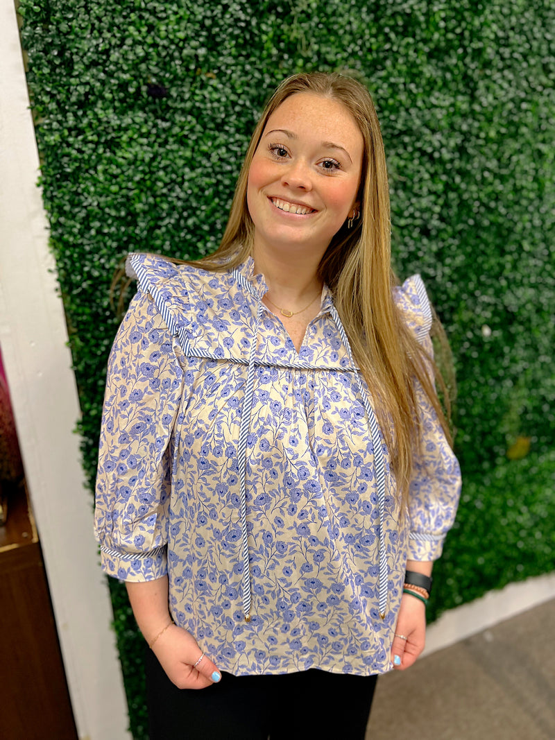 Blue Floral Print Spring Top