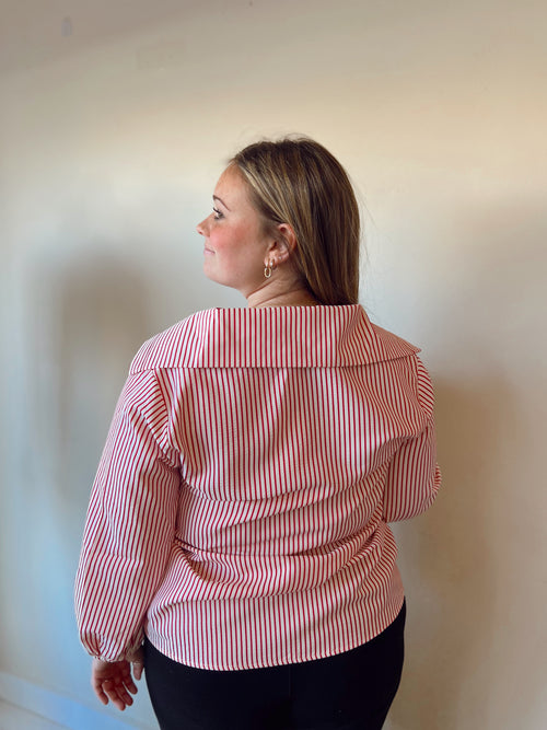 Red/White Stripe Wide Collar Blouse