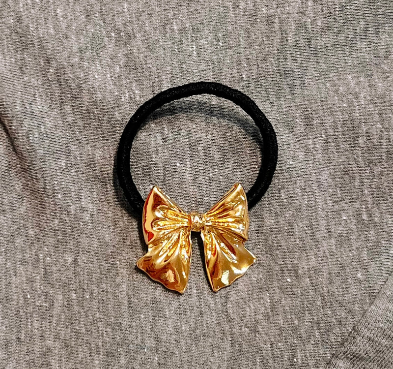 Gold Metal Bow Ponytail Holder