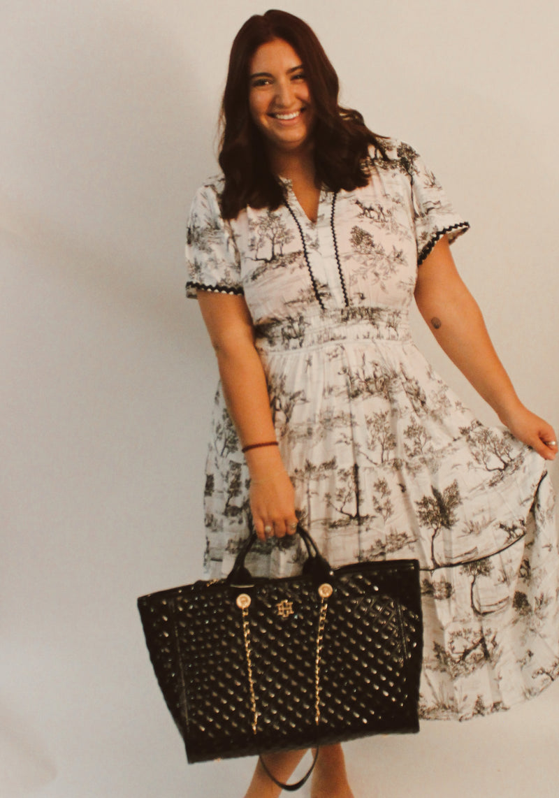 Black & White Vintage Print Midi Dress