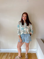 Ivory/Blue Paisley Print Tie Top