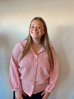 Red/White Stripe Wide Collar Blouse