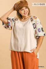 Linen Blend 3/4 Crochet Sleeve With Lining
