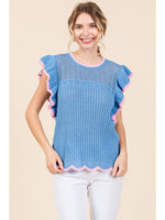 Color Wave Trim Summer Knit Top